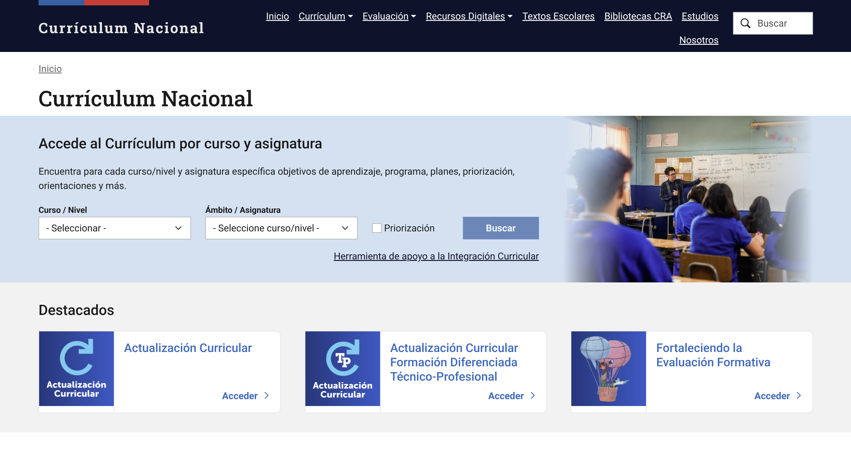 Portada sitio Currículum Nacional